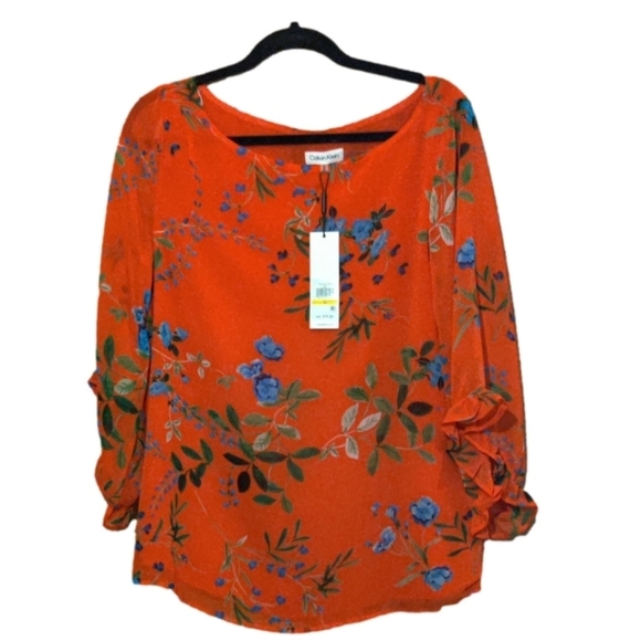 Calvin Klein Women's Floral Print Blouse NWT Size Medium - Picture 1 of 8